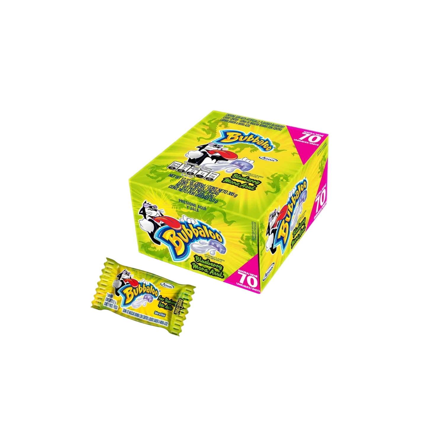 Bubbaloo Mora Azul/Reto Ácido Caja 70 Unidades