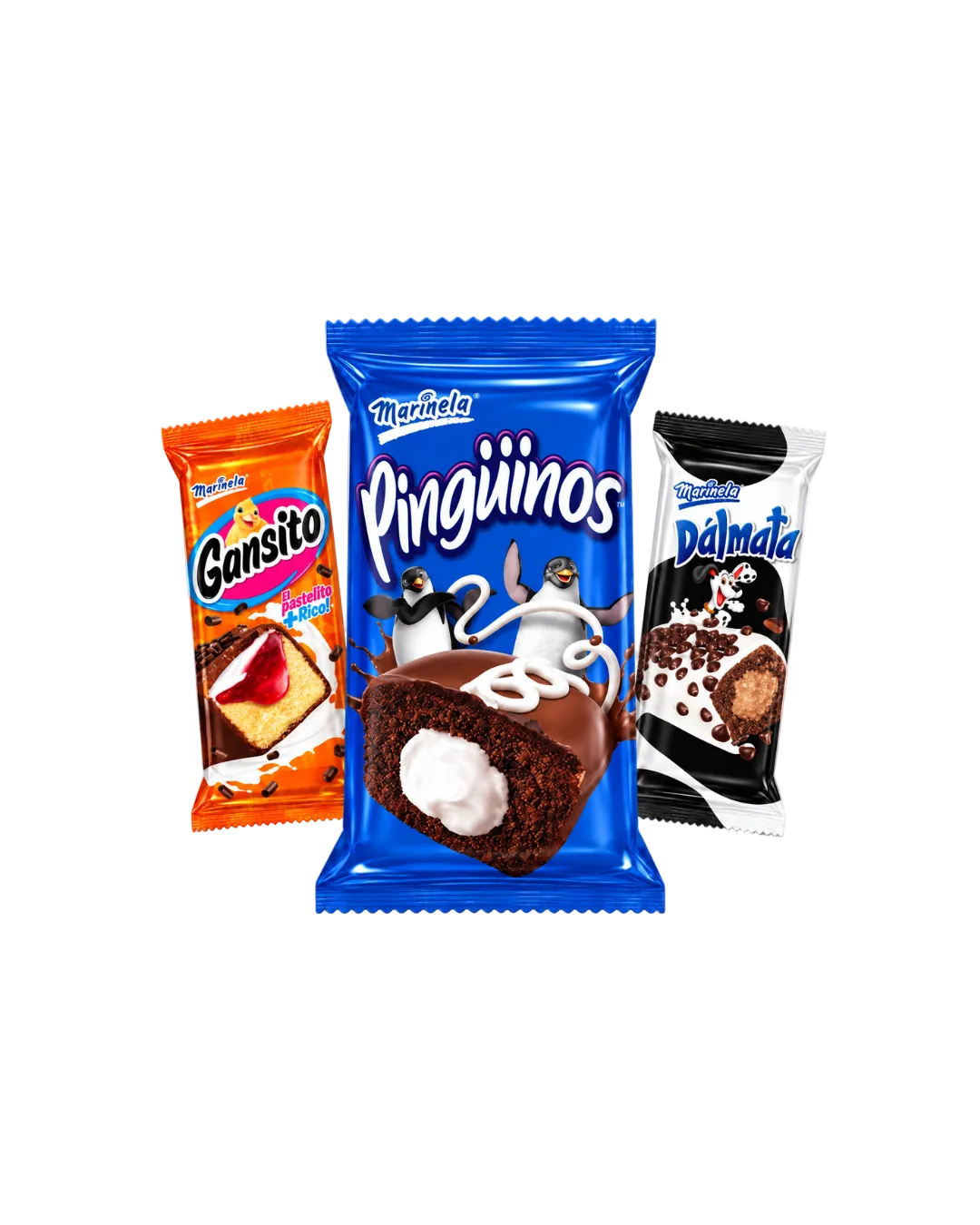 3 pack Marinela: Pingüinos, Dálmata y Gansito